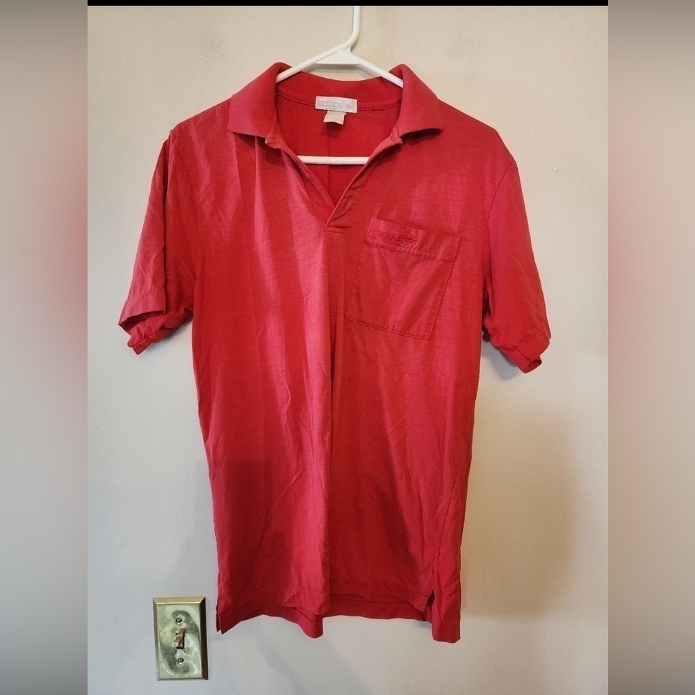 Vintage 70s Adidas Trefoil Polo Spellout pocket Large red